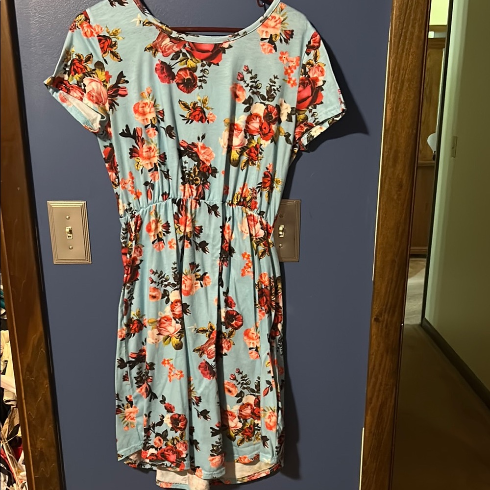 Floral Print Blue Dress